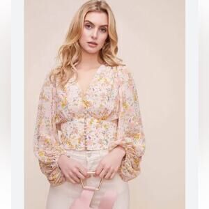 ASTR The Label Floral Peasant Blouse Womens Small Milkmaid Boho Taupe Pink